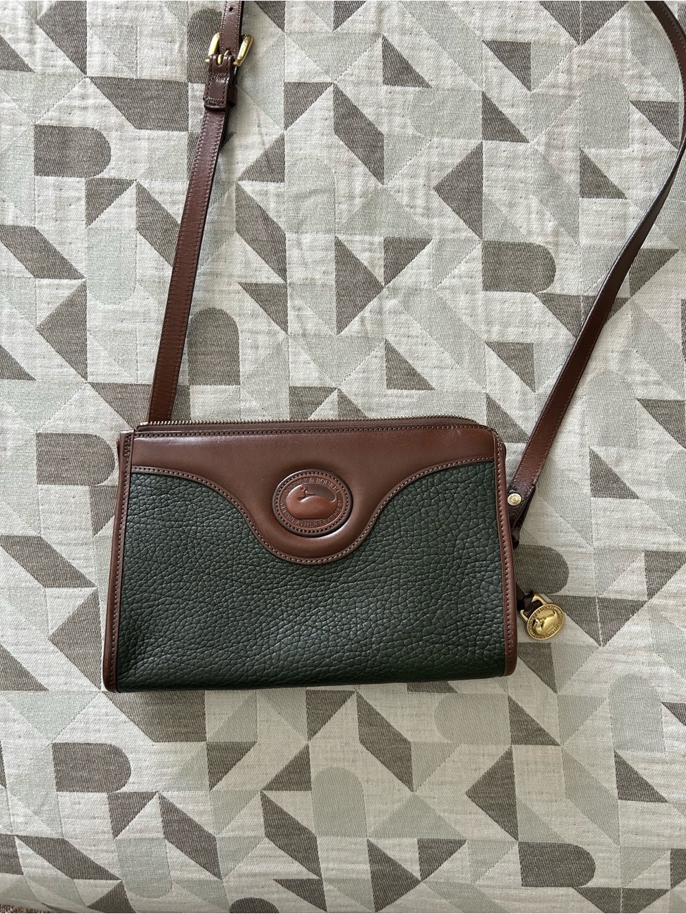 Dooney & Bourke Dark Green and Brown Pebbled Leather Crossbody Bag